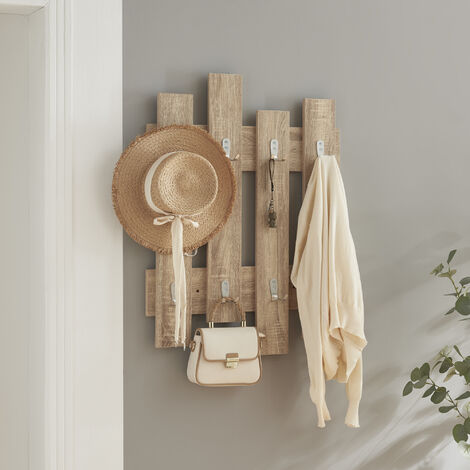 Perchero mural Raseborg con 8 ganchos dobles aglomerado 80 x 60 x 3 cm - Efecto roble [en.casa]