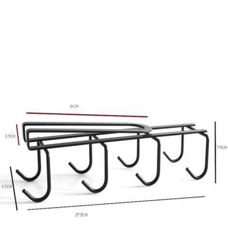 Perchero perforado sin soporte para tazas de cocina, estante de pared para tazas y vasos de café, estante colgante debajo del armario de pared (negro)