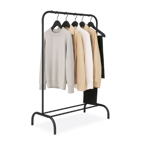 Perchero Relaxdays, HBT: 150 x 110 x 40 cm, con estante y barra para ropa, metal, robusto, perchero, negro