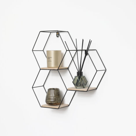 Perchero triple hexagonal de metal - 40,5x41 cm - Negro