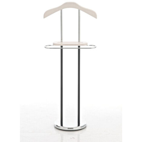 Perchero valet para dormitorio en metal cromado y madera blanca MOC10015