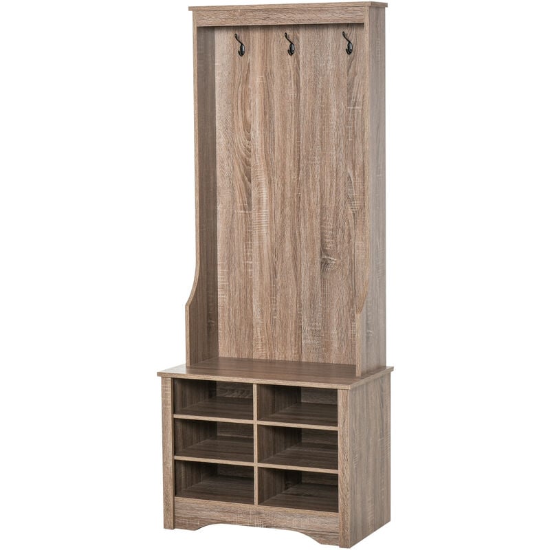 

Perchero Zapatero con Banco 3 Ganchos y 6 Cubos para Zapatos 68,5x39,5x173 cm - Marrón