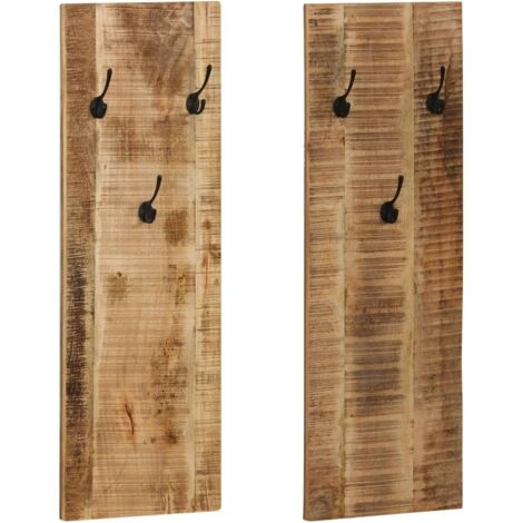 Percheros de pared 2 uds madera maciza de mango 36x110x3 cm