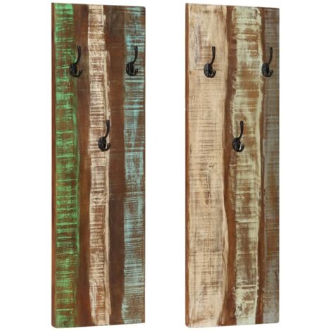 Percheros de pared 2 uds madera maciza reciclada 36x3x110 cm