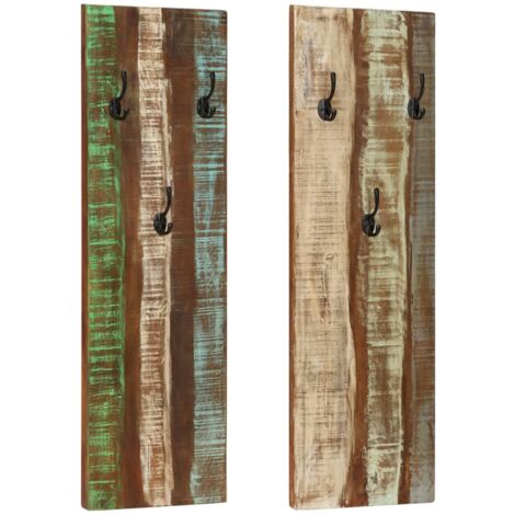 Percheros de pared 2 uds madera maciza reciclada 36x3x110 cm vidaXL