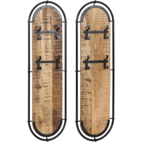 Percheros de pared 4 ganchos 2 uds madera maciza mango rugosa vidaXL