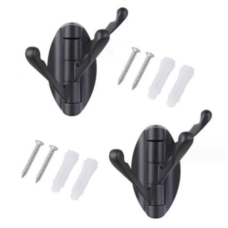 Percheros giratorios de pared de acero inoxidable negro – Juego de 2 con 3 brazos plegables, perchas y toalleros.