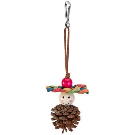 Perchoir à ronger naturel pour perroquets – jouet en pin avec pommes de pin et bloc à mâcher pour oiseaux.
