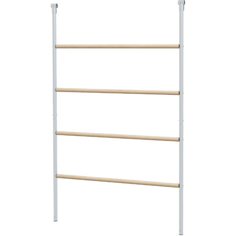 Perchoir échelle 4 niveaux pour poules, barreaux bois et structure métal argent naturel 140x86x2,5 cm