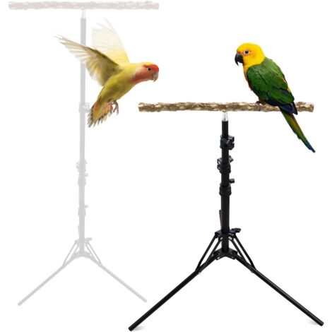 Perchoir en bois de poivre naturel, hauteur réglable idéal pour oiseaux de petite et moyenne taille usage intérieur et extérieur