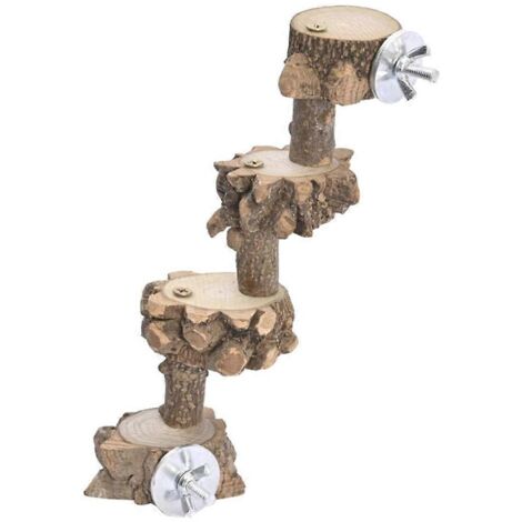 Perchoir en bois naturel avec échelle et grattoir pour perroquets et perruches