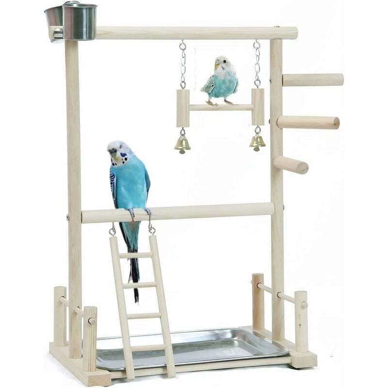 SNQ - Perchoir en Bois pour perroquets,Terrain de Jeu pour Perroquet Échelles et mangeoires - Accessoire de Cage pour cacatoès - Aire de Jeu pour