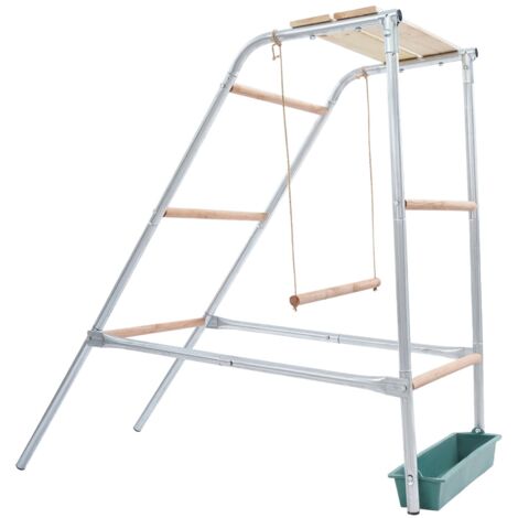 Perchoir en tubes galvanisés divisés de 110 x 100 x 49 cm avec rainures, échelle pour poulets, perchoir pour poulailler, accessoires pour poulailler