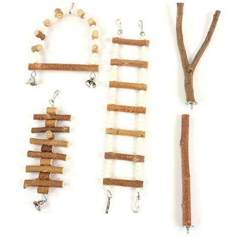 Perchoir pour perroquets, échelle, balançoire, accessoires de cage, perchoir en bois pour petits oiseaux, lot de 5 pièces