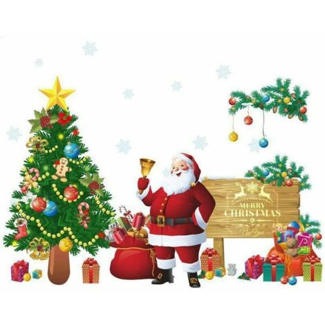 Père Noël Arbre de Noël Stickers Muraux Xmas Nouvel An Peel et DIY Autocollant Décoration pour Home Office Kids Room Decor