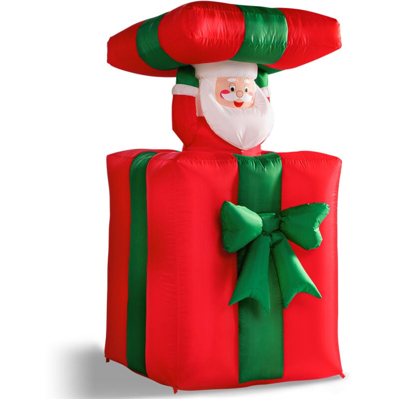 Père Noël cadeau gonflable 114-152 cm rouge/vert décoration led 4x piquets de terre IP44 lumineux intérieur et extérieur brille la nuit autogonflant