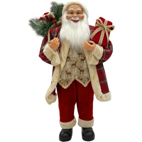 Père Noël écossais rouge 144243 robe en velours 110 H cm avec lumières et sons