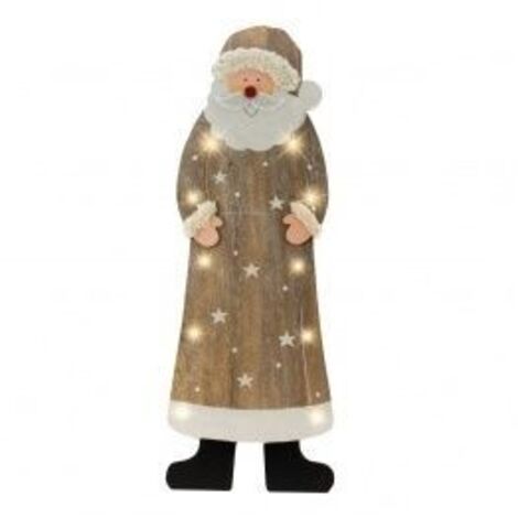 Père Noel en bois LED 605X205mx35mm 10 leds fixes blanc chaud à piles 3V (non incl) déco intérieur BLACHERE JFA85