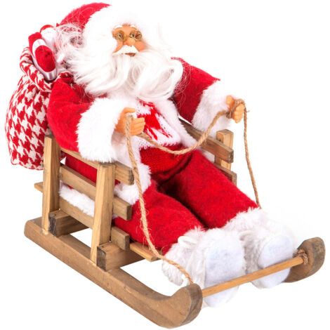 Père Noël en habit traditionnel rouge et blanc sur sa luge 26 x 15 x 26 cm - Feeric Christmas