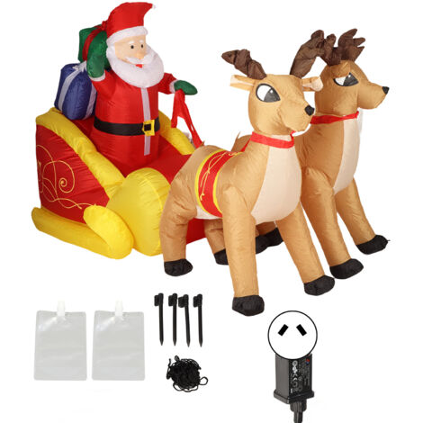 Père Noël et Renne Facile à Ranger Père Noël Gonflable étanche et Traîneau avec Sac à Eau pour Les Festivals (Prise UA)