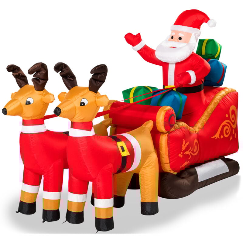 Père Noël gonflable avec traîneau et rennes décoration 240x92x155 cm enfant IP44 pompe incluse 6x Piquets de terre autogonflant
