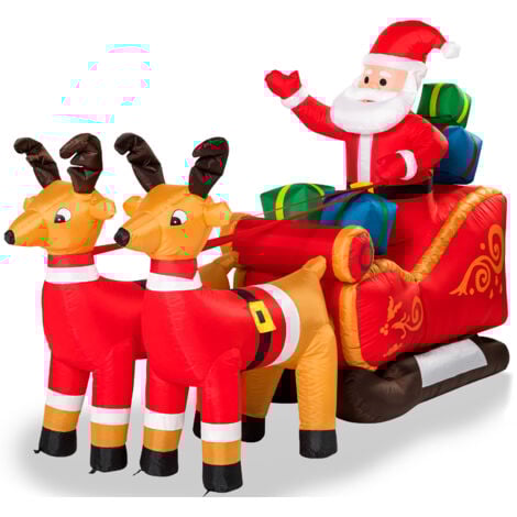 Père Noël gonflable avec traîneau et rennes décoration 240x92x155 cm enfant IP44 pompe incluse 6x Piquets de terre autogonflant