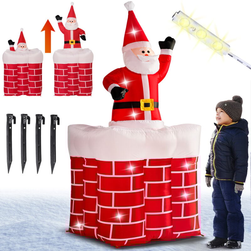 Père Noël gonflable cheminée 178 cm rouge/blanc décoration fête noël 2x LEDs 4x piquets de terre IP44 lumineux intérieur et extérieur