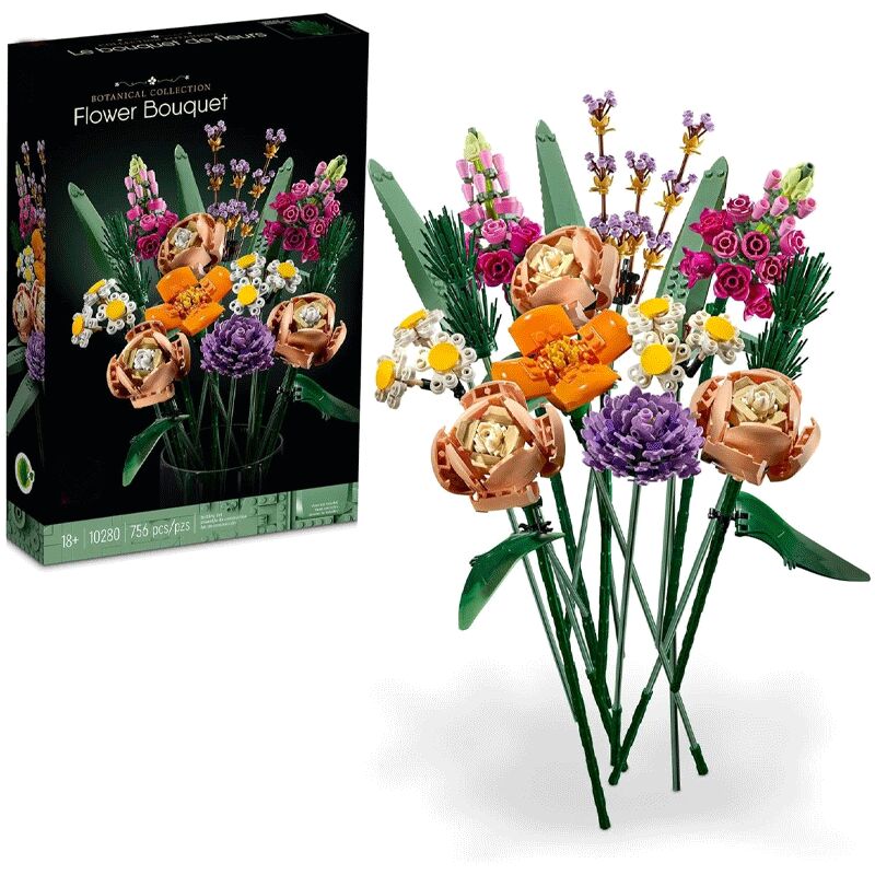 Bouquet de construction – Fleurs artificielles avec roses, accessoires décoratifs pour la maison, cadeau pour elle et lui, collection botanique et