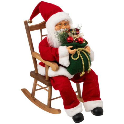 Père Noël habit traditionnel Rouge et Blanc assis dans son rocking chair H 40 cm - Feeric Christmas