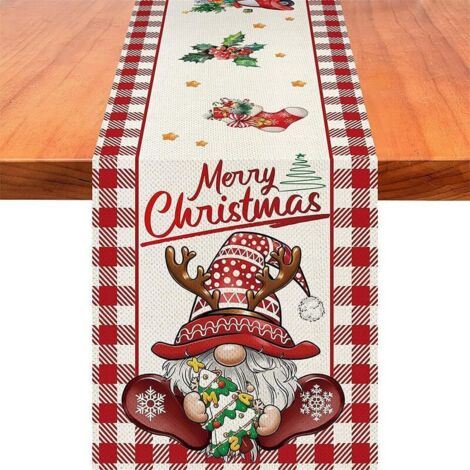 Père Noël sapin chaussettes bois flocon de neige piste, maison cuisine restaurant table décoration de Noël 33x91 cm