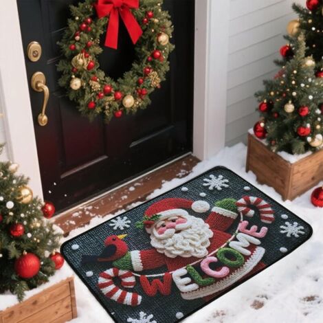 Père Noël Tapis Noel, Paillasson Noel Flocons de Neige, TapisdeNoel, Tapis CuisineNoel pour Chambre à Coucher, Couloir, Salon, Sol, Cuisine, Salle de Bain, 40 x 60 cm