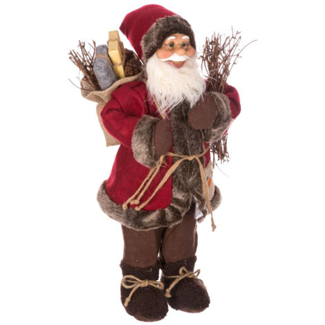 Père Noël traditionnel en velours rouge et fourrure marron H 45 cm - Feeric Christmas