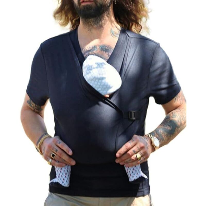 Père T-Shirt Kangourou Mère Apaiser Porte-bébé en écharpe Col en V Manches Courtes Débardeurs -XL