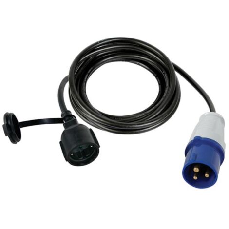 Perel Adapterleitung, H07RN-F 3G1.5, 3 m, 16 A/230 V, 3680 W, Typ F auf CEE, für innen und außen, Gummi, blau