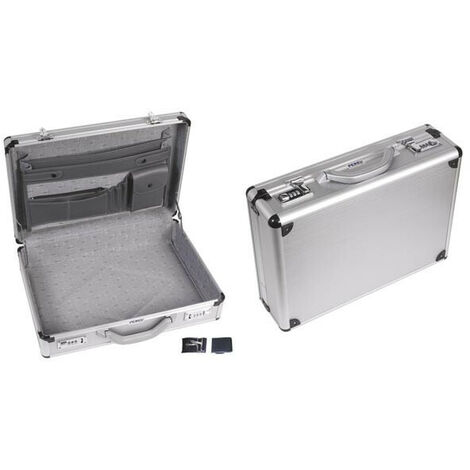 Perel Attaché-case, 2 serrures à combinaison, bandoulière, aluminium, gris 425 x 305 x 125 mm