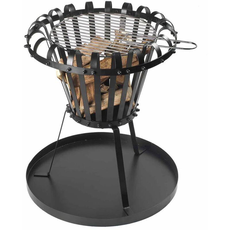 

Brasero cesta con bandeja de cenizas redondo negro BB650 - Negro - Perel