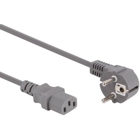Perel Cable de alimentación, H05VV-F 3G1, 3 m, 10 A/230 V, 2500 W, Tipo E/F 90 ° a C13, para Uso Interior, PVC, Gris
