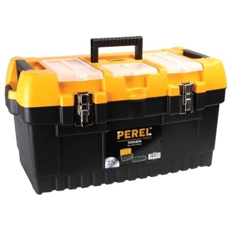 Perel – Caisse plastique 56 x 31 x 31 cm – Polypropylène robuste – Plateau amovible et compartiments intégrés – Fermetures métalliques solides