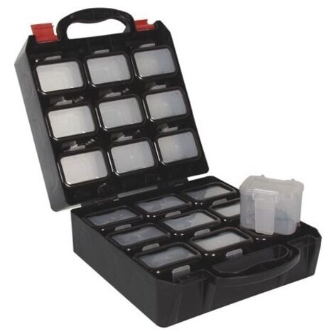 Perel – Coffret à outils en plastique 18 compartiments clipsables pour ceinture – Dimensions 340x285x145mm – OBB1