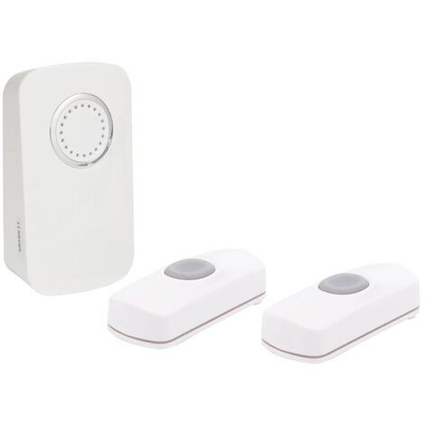 MARKENARTIKEL Perel Conjunto de timbre inalámbrico, con 1 x receptor / 2 x botones de presión con batería, impermeable IP44, 32 melodías, rango de 150 m, blanco