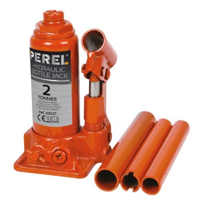 Perel - Cric bouteille hydraulique, pour voiture, camion, camionnette, 2 tonnes, acier, orange