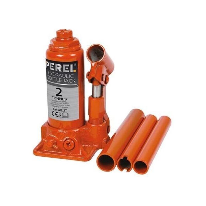 Cric bouteille hydraulique, pour voiture, camion, camionnette, 2 tonnes, acier, orange - Perel