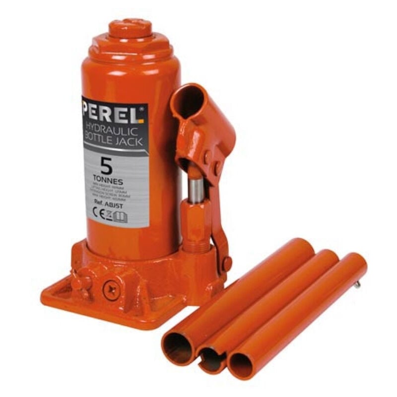 Perel - Cric bouteille hydraulique, pour voiture, camion, camionnette, 5 tonnes, acier, orange