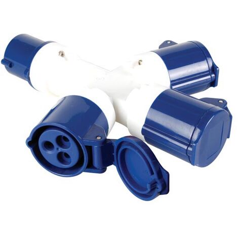 Perel Divisor de 3 vías, 16 A/230 V, 3500 W, CEE a 3 x CEE, para uso interior y exterior, abdominales, azul