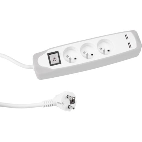 Perel EB3CGUSB base múltiple 1 m 3 salidas AC Interior Gris, Blanco