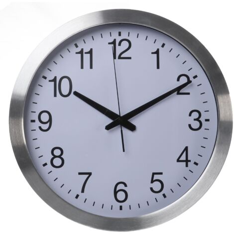 Perel – Horloge murale ronde 40 cm – Quartz moderne DCF – Cadran blanc avec chiffres noirs – Aluminium – Montage mural facile