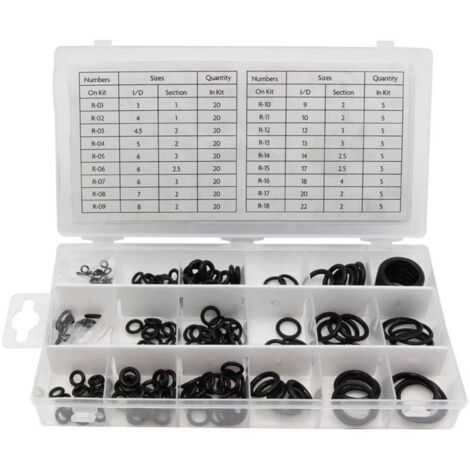 Perel – Jeu de joints toriques en nitrile 225 pcs – Résistants à la chaleur et aux fluides – Coffret avec tableau de mesure pour identification facile
