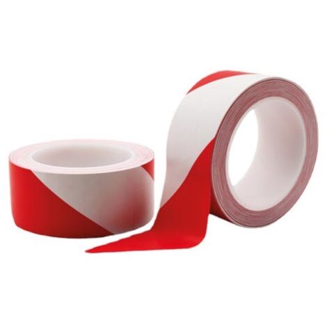 Perel Markierungsband 5 cm x 33 m, rot weiß Sicherheitsband, selbstklebendes PVC Bodenmarkierungsband, abriebfest, hohe Sichtbarkeit, rückstandsfrei, Markierungsband für Werkstatt und Lager