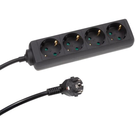Perel Multipresa, 4 prese con morsetti di terra (tipo F), cavo 1,5 m, 3G1,5, uso interno, nero