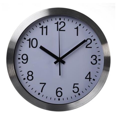 Perel Orologio da parete de, Rotondo, Analogico, 30 cm, Ora radio (DCF), Alluminio, Argento